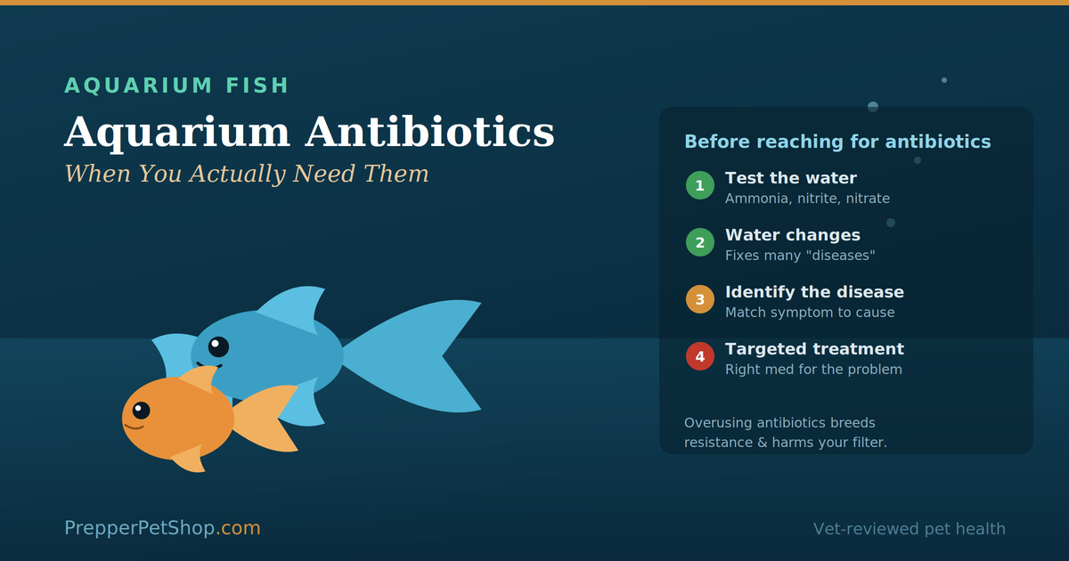 Aquarium antibiotic guide: the ladder of test water, water changes, identify the disease, then targeted treatment