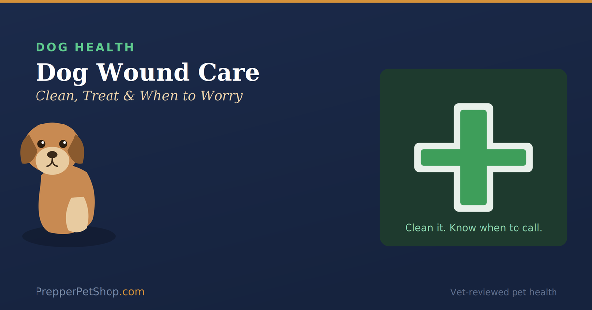 Dog wound care guide: clean the wound and know when to call the vet, with a dog and a first-aid kit